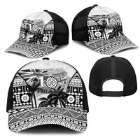 Fiji Day 2026 Mesh Trucker Cap Masi Tapa Pattern With Palm Tree White Version