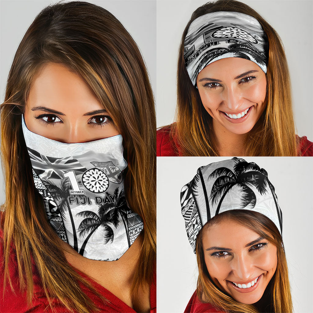 Fiji Day 2026 Neck Gaiter Masi Tapa Pattern With Palm Tree White Version LT05 - Polynesian Pride