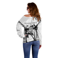 Personalised Fiji Day 2026 Off Shoulder Sweater Masi Tapa Pattern With Palm Tree White Version