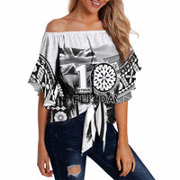 Personalised Fiji Day 2026 Off Shoulder Wrap Waist Top Masi Tapa Pattern With Palm Tree White Version