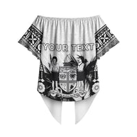Personalised Fiji Day 2026 Off Shoulder Wrap Waist Top Masi Tapa Pattern With Palm Tree White Version