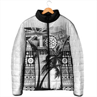 Personalised Fiji Day 2026 Padded Jacket Masi Tapa Pattern With Palm Tree White Version LT05 - Polynesian Pride