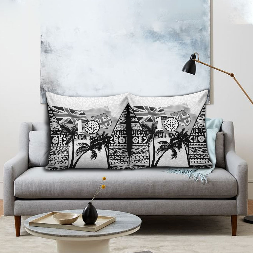 Fiji Day 2026 Pillow Cover Masi Tapa Pattern With Palm Tree White Version