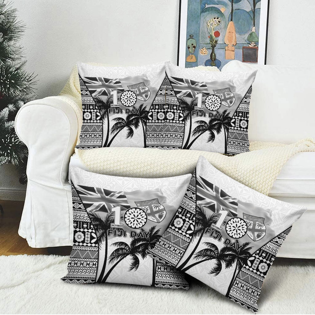 Fiji Day 2026 Pillow Cover Masi Tapa Pattern With Palm Tree White Version