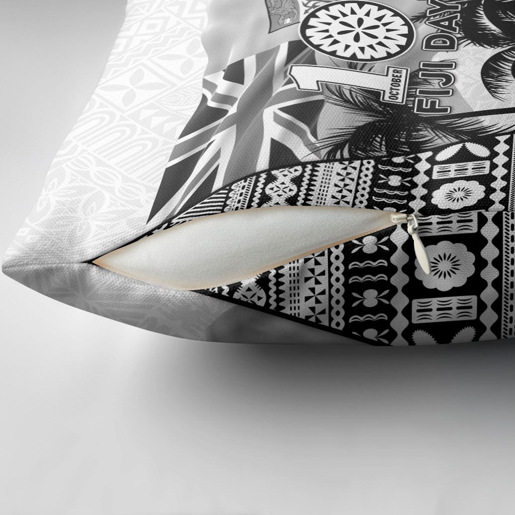 Fiji Day 2026 Pillow Cover Masi Tapa Pattern With Palm Tree White Version