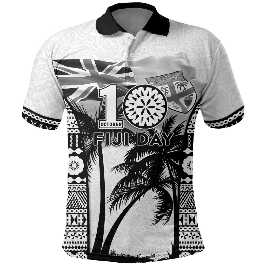 Personalised Fiji Day 2026 Polo Shirt Masi Tapa Pattern With Palm Tree White Version LT05 White - Polynesian Pride