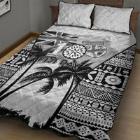 Fiji Day 2026 Quilt Bed Set Masi Tapa Pattern With Palm Tree White Version LT05 - Polynesian Pride