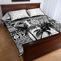 Fiji Day 2026 Quilt Bed Set Masi Tapa Pattern With Palm Tree White Version LT05 - Polynesian Pride