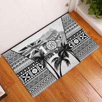 Fiji Day 2026 Rubber Doormat Masi Tapa Pattern With Palm Tree White Version LT05 - Polynesian Pride