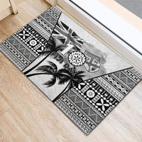 Fiji Day 2026 Rubber Doormat Masi Tapa Pattern With Palm Tree White Version LT05 - Polynesian Pride