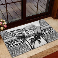 Fiji Day 2026 Rubber Doormat Masi Tapa Pattern With Palm Tree White Version LT05 - Polynesian Pride