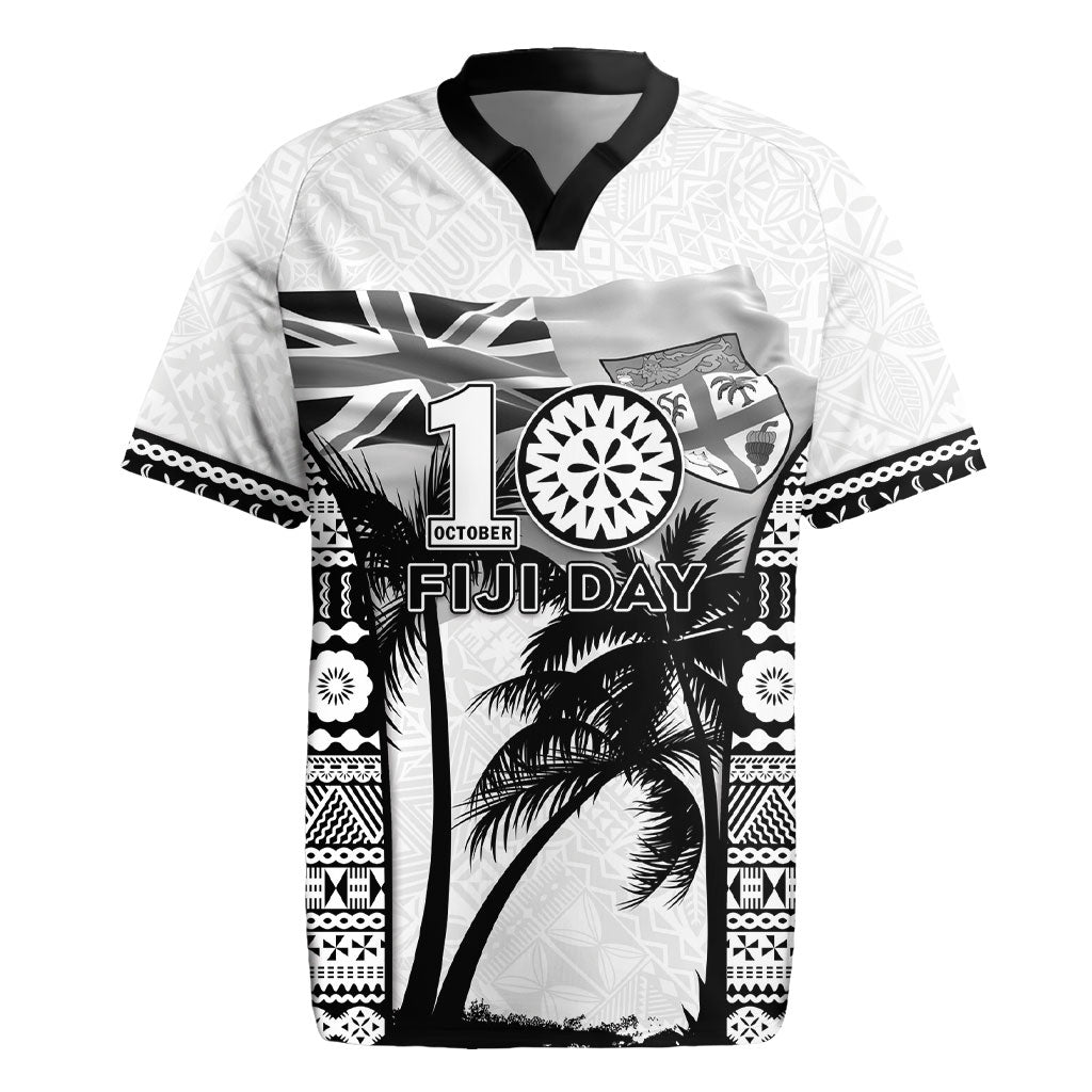 Personalised Fiji Day 2026 Rugby Jersey Masi Tapa Pattern With Palm Tree White Version LT05 White - Polynesian Pride