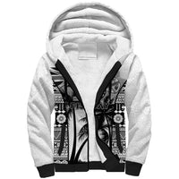 Personalised Fiji Day 2026 Sherpa Hoodie Masi Tapa Pattern With Palm Tree White Version