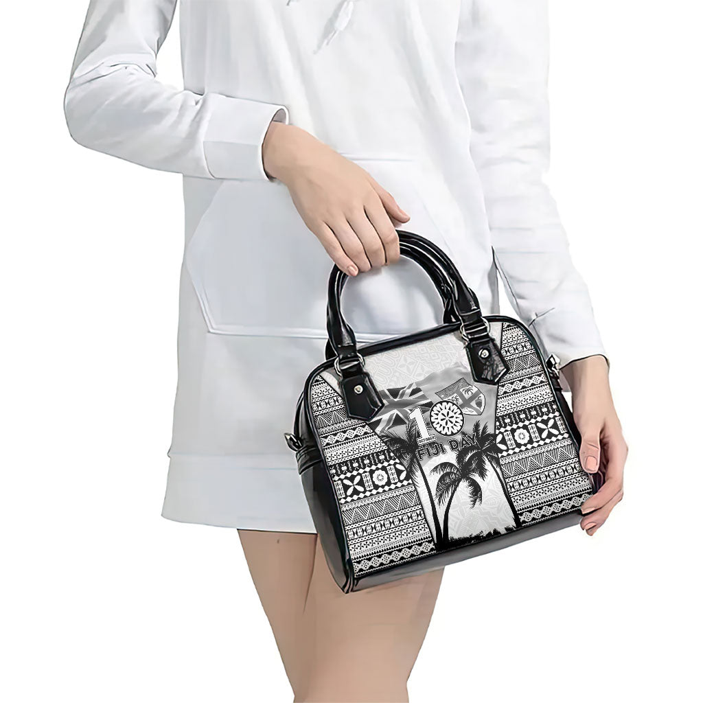 Fiji Day 2026 Shoulder Handbag Masi Tapa Pattern With Palm Tree White Version LT05 - Polynesian Pride