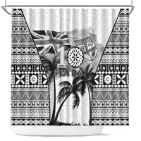 Fiji Day 2026 Shower Curtain Masi Tapa Pattern With Palm Tree White Version