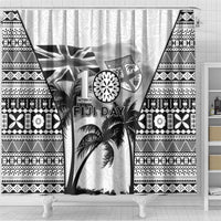 Fiji Day 2026 Shower Curtain Masi Tapa Pattern With Palm Tree White Version