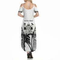 Personalised Fiji Day 2026 Summer Maxi Dress Masi Tapa Pattern With Palm Tree White Version