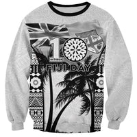 Personalised Fiji Day 2026 Sweatshirt Masi Tapa Pattern With Palm Tree White Version