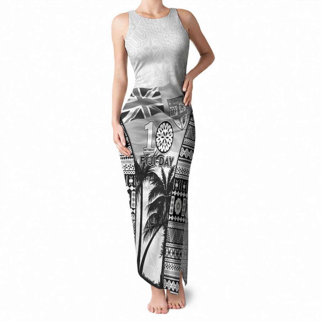 Personalised Fiji Day 2026 Tank Maxi Dress Masi Tapa Pattern With Palm Tree White Version LT05 Women White - Polynesian Pride