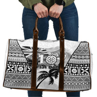 Fiji Day 2026 Travel Bag Masi Tapa Pattern With Palm Tree White Version LT05 White - Polynesian Pride