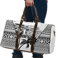 Fiji Day 2026 Travel Bag Masi Tapa Pattern With Palm Tree White Version LT05 - Polynesian Pride