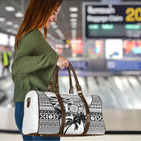 Fiji Day 2026 Travel Bag Masi Tapa Pattern With Palm Tree White Version LT05 - Polynesian Pride