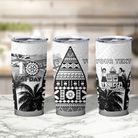 Personalised Fiji Day 2026 Tumbler Cup Masi Tapa Pattern With Palm Tree White Version LT05 - Polynesian Pride