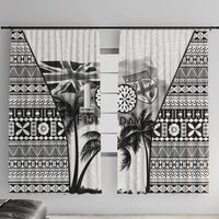 Fiji Day 2026 Window Curtain Masi Tapa Pattern With Palm Tree White Version LT05 With Hooks White - Polynesian Pride