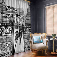 Fiji Day 2026 Window Curtain Masi Tapa Pattern With Palm Tree White Version LT05 - Polynesian Pride