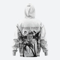 Personalised Fiji Day 2026 Zip Hoodie Masi Tapa Pattern With Palm Tree White Version