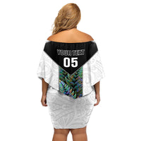 Custom New Zealand Fern Rugby Family Matching Off Shoulder Short Dress and Hawaiian Shirt World Cup 2023 Paua Shell Maori Pattern LT05 - Polynesian Pride