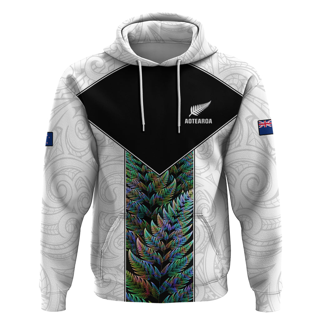 Custom New Zealand Fern Rugby Hoodie World Cup 2023 Paua Shell Maori Pattern LT05 Pullover Hoodie White - Polynesian Pride