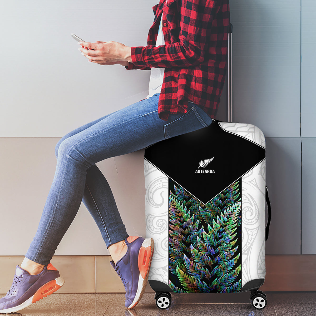 New Zealand Fern Rugby Luggage Cover World Cup 2023 Paua Shell Maori Pattern LT05 - Polynesian Pride