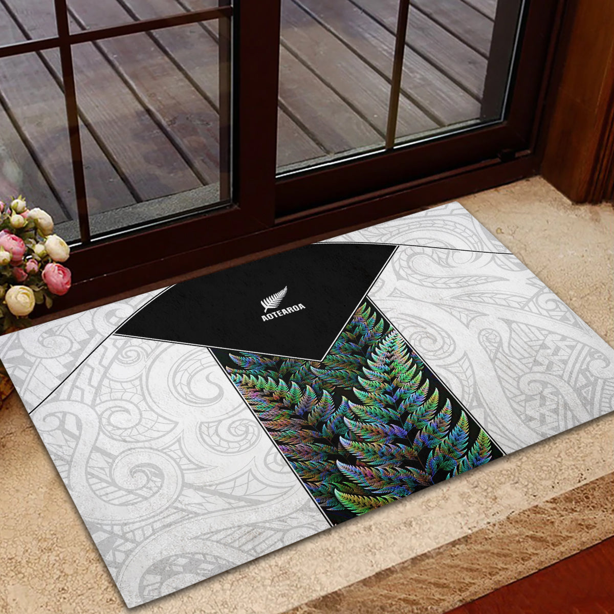 New Zealand Fern Rugby Rubber Doormat World Cup 2023 Paua Shell Maori Pattern LT05 - Polynesian Pride