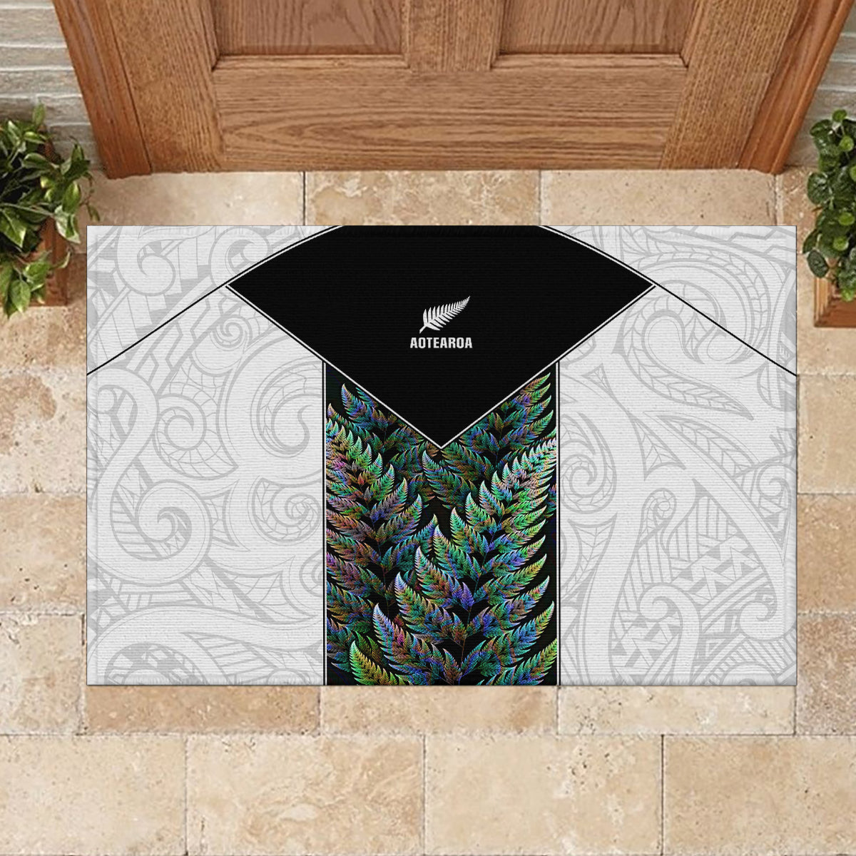 New Zealand Fern Rugby Rubber Doormat World Cup 2023 Paua Shell Maori Pattern LT05 - Polynesian Pride