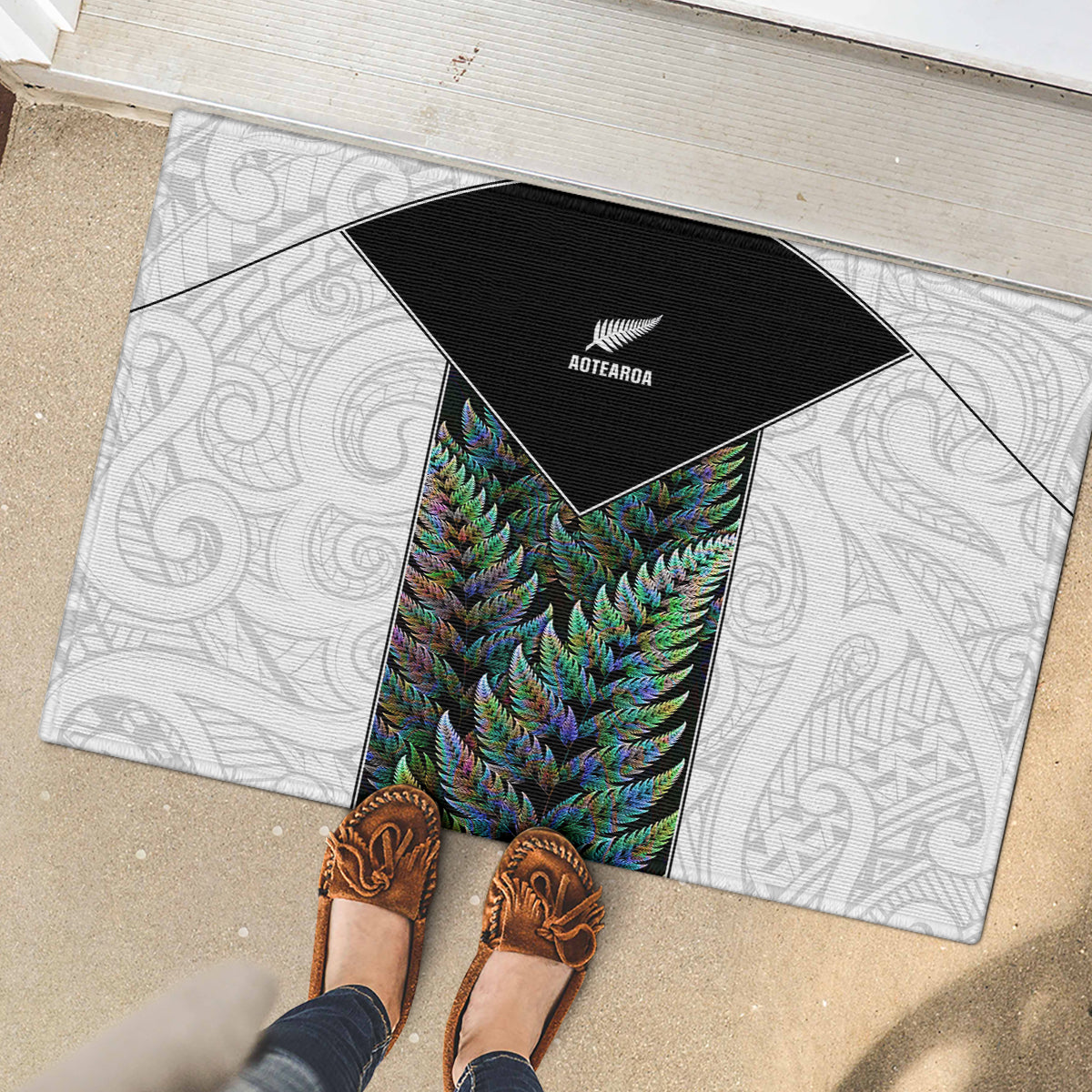 New Zealand Fern Rugby Rubber Doormat World Cup 2023 Paua Shell Maori Pattern LT05 - Polynesian Pride