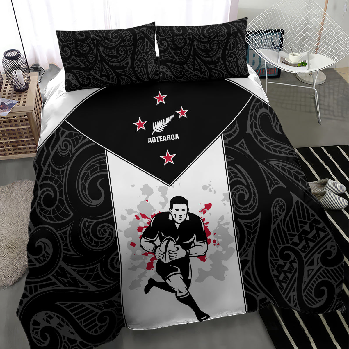 New Zealand Player Rugby Bedding Set World Cup 2023 Maori Pattern LT05 - Polynesian Pride