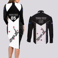 Custom New Zealand Player Rugby Couples Matching Long Sleeve Bodycon Dress and Long Sleeve Button Shirt World Cup 2023 Maori Pattern LT05 - Polynesian Pride