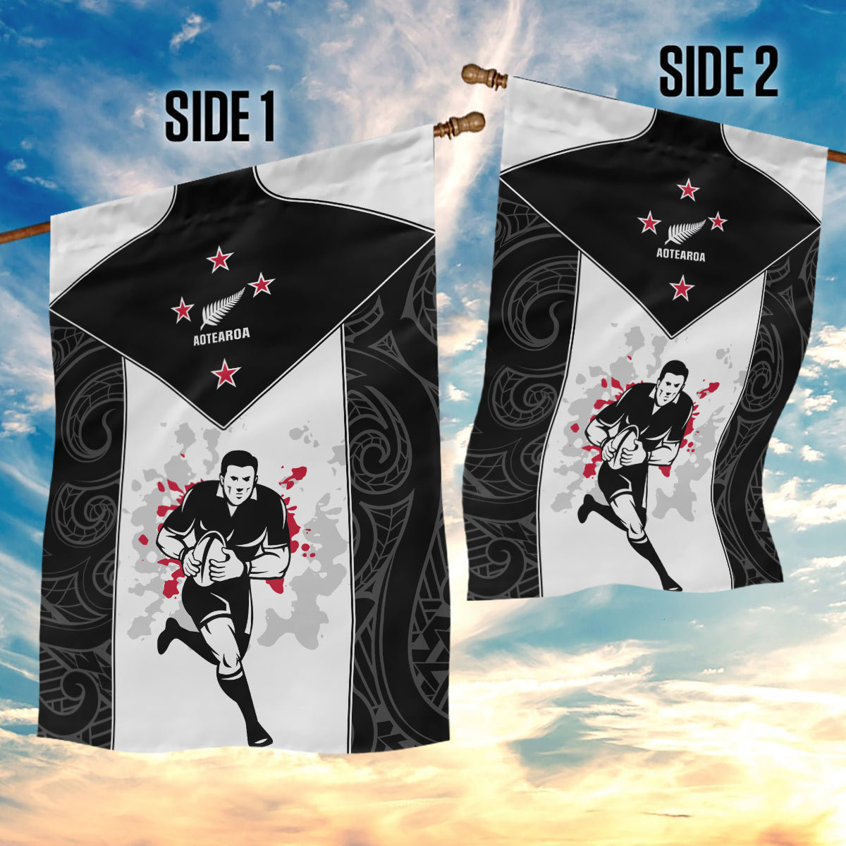 New Zealand Player Rugby Garden Flag World Cup 2023 Maori Pattern LT05 - Polynesian Pride