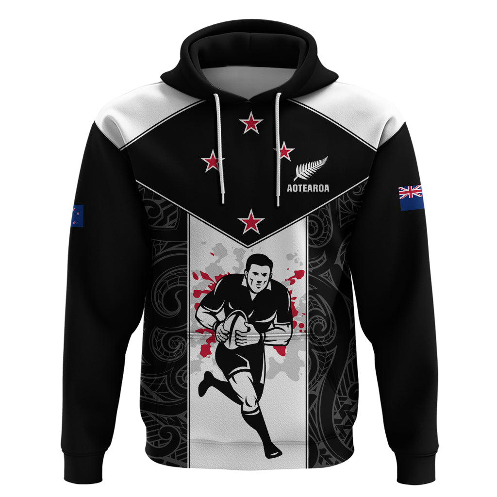 Custom New Zealand Player Rugby Hoodie World Cup 2023 Maori Pattern LT05 Pullover Hoodie Black - Polynesian Pride