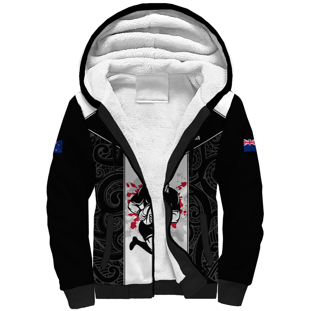 Custom New Zealand Player Rugby Sherpa Hoodie World Cup 2023 Maori Pattern LT05 Unisex Black - Polynesian Pride