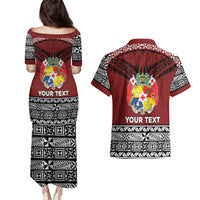 Personalised Tonga Constitution Day Couples Matching Puletasi and Hawaiian Shirt Tongan Kupesi Ngatu Pattern