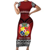 Personalised Tonga Constitution Day Family Matching Short Sleeve Bodycon Dress and Hawaiian Shirt Tongan Kupesi Ngatu Pattern