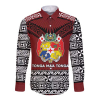 Personalised Tonga Constitution Day Long Sleeve Button Shirt Tongan Kupesi Ngatu Pattern LT05 Unisex Red - Polynesian Pride