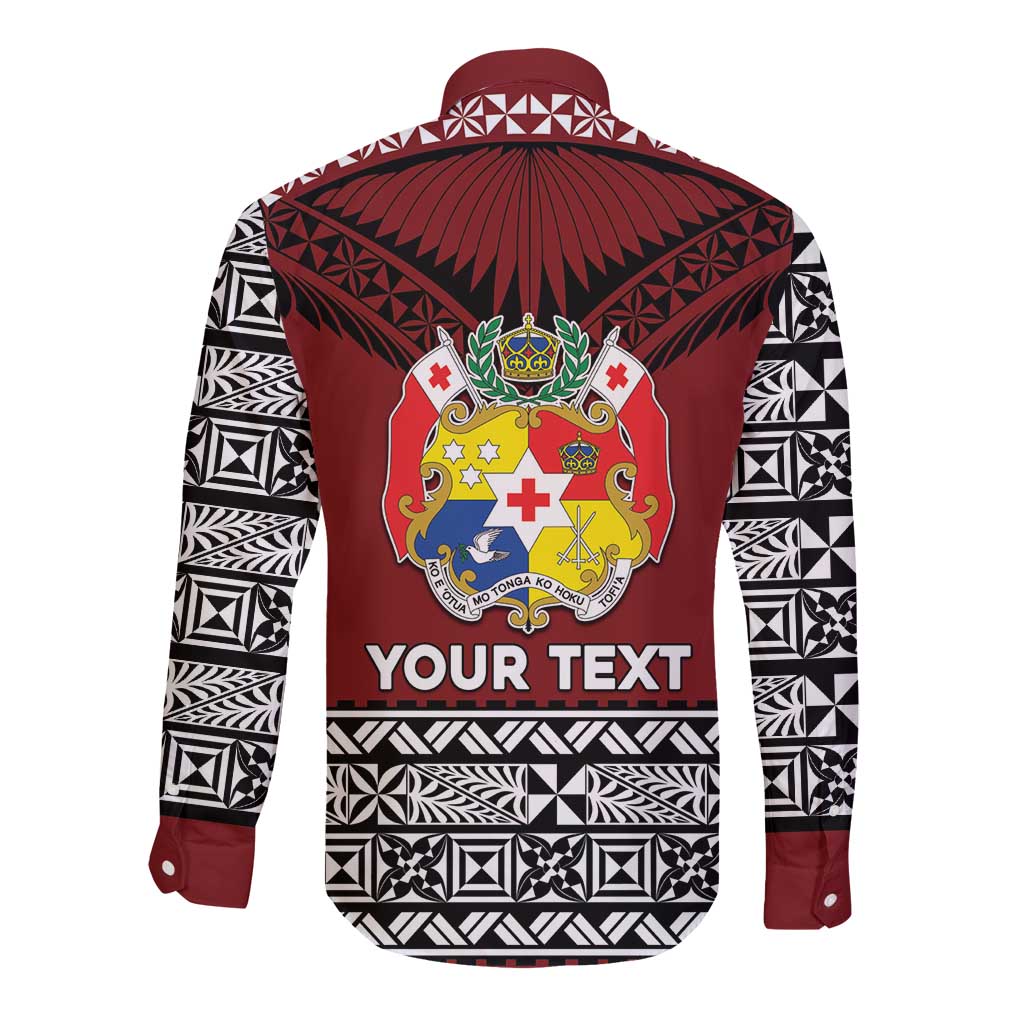 Personalised Tonga Constitution Day Long Sleeve Button Shirt Tongan Kupesi Ngatu Pattern LT05 - Polynesian Pride