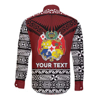 Personalised Tonga Constitution Day Long Sleeve Button Shirt Tongan Kupesi Ngatu Pattern LT05 - Polynesian Pride