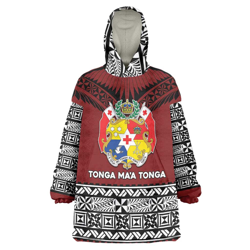 Personalised Tonga Constitution Day Wearable Blanket Hoodie Tongan Kupesi Ngatu Pattern LT05 One Size Red - Polynesian Pride