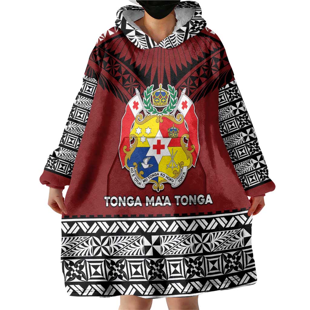 Personalised Tonga Constitution Day Wearable Blanket Hoodie Tongan Kupesi Ngatu Pattern LT05 - Polynesian Pride