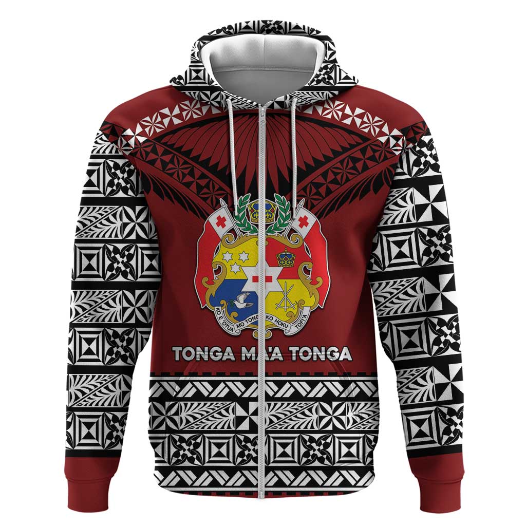 Personalised Tonga Constitution Day Zip Hoodie Tongan Kupesi Ngatu Pattern LT05 Zip Hoodie Red - Polynesian Pride