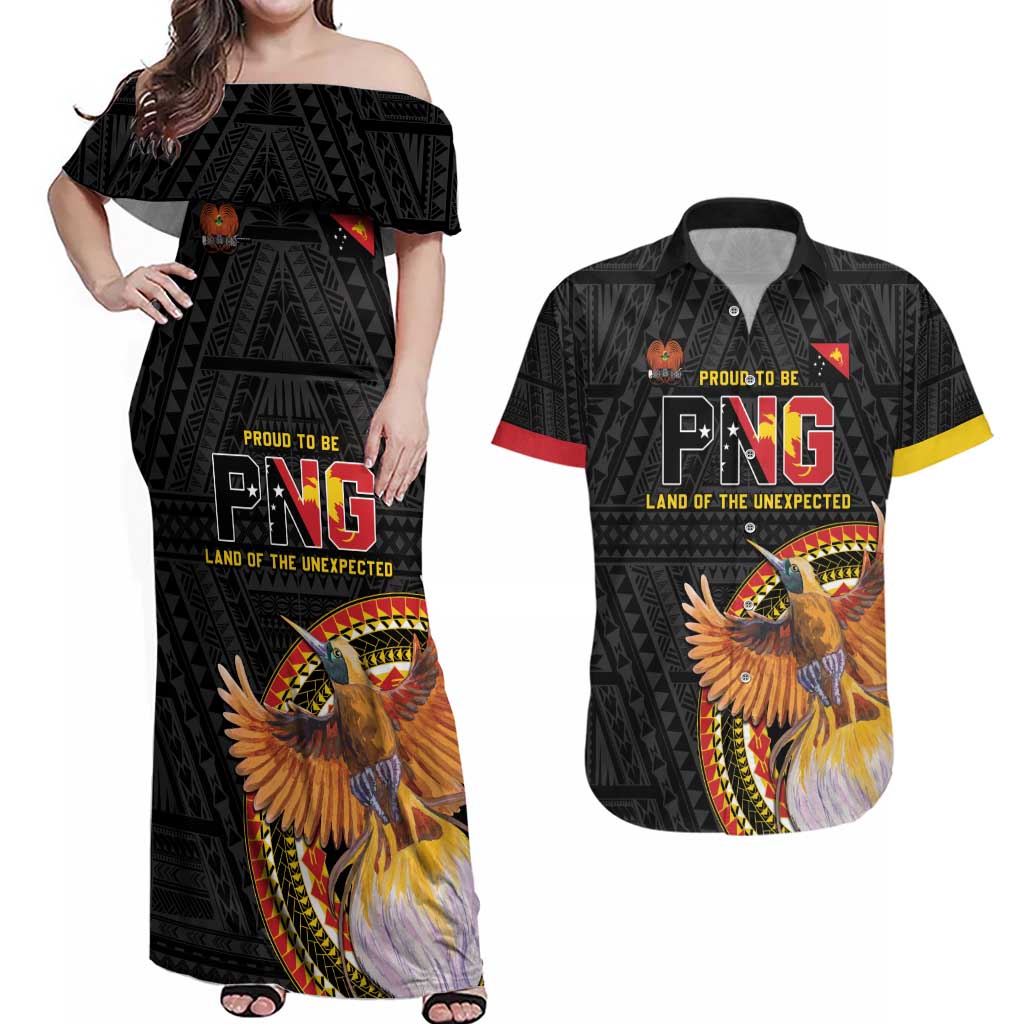 Papua New Guinea Tok Pisin Wik Couples Matching Off Shoulder Maxi Dress and Hawaiian Shirt Land Of The Unexpected